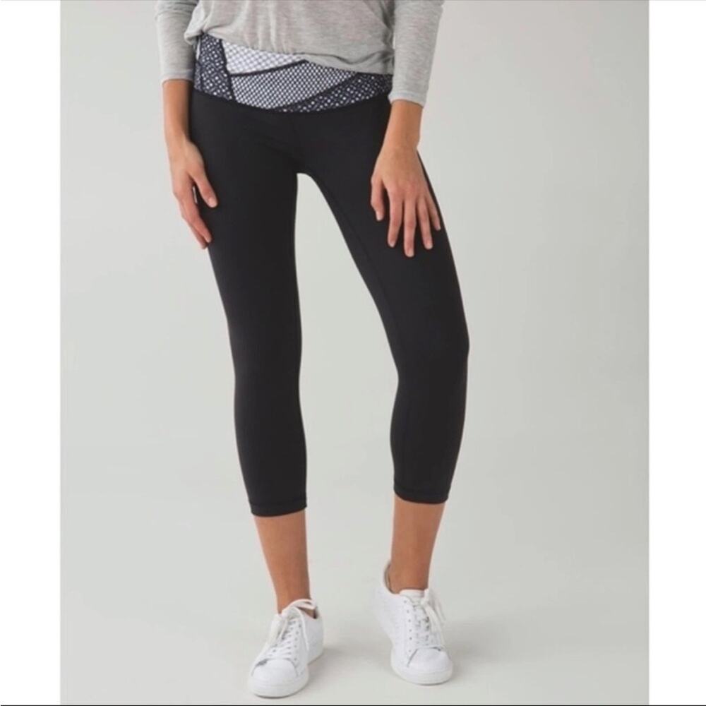 Lululemon Wunder Under Crop III Full On Luon Black/Dottie Eyelet White Black 2